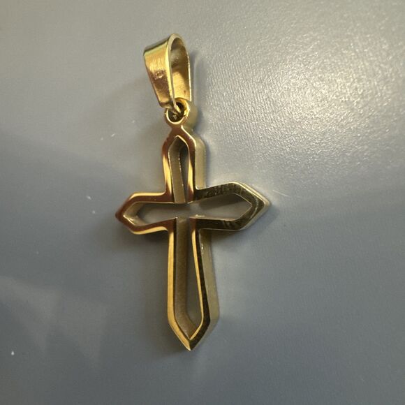 Stainless Steel Cross Pendant Gold Plated 24 Inch Chain Religious Jesus Christ - Picture 2 of 6